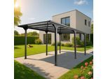 Alu-Pergola MCW-O23, Pavillon Terrassenüberdachung, stabiles 10cm-Gestell Polycarbonat-Dach Regenrinne 3x6m ~ anthrazit