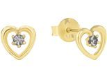 Paar Ohrstecker AMOR "Herz", gold (gelbgoldfarben, weiß, weiß), Ohrringe, Damen, Gelbgold 375, mit Zirkonia (synth.)