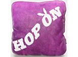 Dekokissen PLAYBOY "Samtkissen ELLEN, Hop On", lila (lila samt, schriftzug mit pailletten), B:40cm H:40cm L:40cm, Faserbällchen (Polyester), Polyester, Dekokissen_Sitzkissen_Kissenhüllen