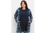 Longstrickjacke SHEEGO, Damen, Gr. 52/54, blau (tiefblau, gemustert), 50% Viskose, 26% Polyamid, 24% Polyester, gemustert, mehrfarbig, Strickjacken Longstrickjacke