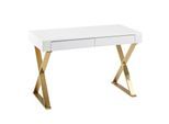WOHNLING Schreibtisch 118x76x57 cm Holz Hochglanz Weiß