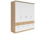 Kleiderschrank, Weiß, Eiche Artisan, Holzwerkstoff, 4 Fächer, 8 Schublade(n) Schubladen, 181x199x58 cm, umfangreiches Zubehör erhältlich, in verschiedenen Größen erhältlich, Schlafzimmer, Kleiderschränke, Drehtürenschränke
