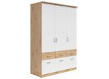 Kleiderschrank, Weiß, Eiche Artisan, Holzwerkstoff, 2 Fächer, 6 Schublade(n) Schubladen, 136x199x58 cm, umfangreiches Zubehör erhältlich, in verschiedenen Größen erhältlich, Schlafzimmer, Kleiderschränke, Kleiderschränke 3-türig