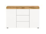 Mid.you Sideboard Sugar, Weiß, Eiche Wotan, Holzwerkstoff, 2 Fächer, 3 Schublade(n) Schubladen, 125x80x37 cm, FSC Mix, Wohnzimmer, Kommoden & Sideboards, Sideboards
