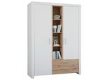 Xora Drehtürenschrank, Weiß, Eiche Artisan, Holzwerkstoff, 4 Fächer, 2 Schublade(n) Schubladen, 143x200x55 cm, Beimöbel erhältlich, in verschiedenen Größen erhältlich, Kinder- & Jugendzimmer, Jugendmöbel, Jugendkleiderschränke