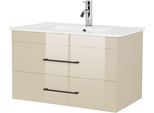 Waschtisch WELLTIME "Florenz Badmöbel Badschrank mit Waschbecken", beige (cashmere, cashmere), B:81cm H:50cm T:46cm, MDF, Waschtische, Waschtisch, Waschplatz mit 2 Auszügen und Softclose Breite 80cm