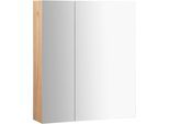 Spiegelschrank WELLTIME "Lund Badschrank Schrank Bad WC Spiegel ohne LED", silber (natur), B:60cm H:70cm T:16cm, MDF, Schränke, Spiegelschrank, Badezimmerspiegelschrank Spiegel Badspiegel mit 2 Türen Breite 60cm