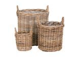 Korbset, Braun, Kunststoff, 3-teilig, Rattan, rund, 41x49x41 cm, Ordnen & Aufbewahren, Körbe, Dekokörbe