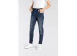 Schlupfjeans KANGAROOS "Stretch-Jeans mit schmalem Bein für Jungen", Jungen, Gr. 152, N-Gr, blau (blau stone), Denim/Jeans, Obermaterial: 75% Baumwolle, 24% Polyester, 1% Elasthan, Basic schmal, Jeans Schlupfjeans, schmale Beinform, Used-Waschung, komfortable Leibhöhe
