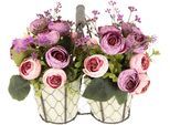 Kunstblume I.GE.A. "Ranunkeln", rosa, B:21cm H:18cm L:14cm, Obermaterial: 90% Polyester, 8% Kunststoff, 2% Metall, Kunstpflanzen, Im Korb aus Metall, mit Henkel