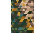 Wollteppich FLAIR RUGS "Prism, modern & geometrisch", bunt (multi), B:160cm H:10mm L:220cm, Wolle, Teppiche, aus 100% Wolle, mehrfarbig, geometrisches Muster, mit Hoch-Tief-Effekt