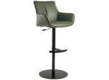 Novel Barhocker, Grün, Schwarz, Metall, Leder, Echtleder, Büffelleder, Säule, Bodenplatte, 54x92-112x55 cm, Sitzfläche 360° drehbar, automatische Rückholfunktion, Lederauswahl, Esszimmer, Barmöbel, Barhocker