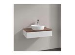 Villeroy und Boch Antao Waschtisch-Unterschrank L08052MT mit Beleuchtung, 1 Auszug, 800 x 190 x 500 mm, Front ohne Struktur, White Matt Lacquer / Warm Walnut