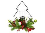 Teelichthalter I.GE.A. "Dekofigur Metall-Tannenbaum mit Glaseinsatz", grün (grün, rot), B:20cm H:25cm, Metall, Kerzenhalter, Teelichthalter, Tannenzweige Zapfen Kerzenhalter Dekolicht Weihnachtsdeko Windlicht