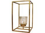 Teelichthalter CREATIV DECO "Weihnachtsdeko", gold (goldfarben), B:18cm H:30cm T:18cm, Metall, Kerzenhalter, Teelichthalter, Glas mit Reliefstruktur