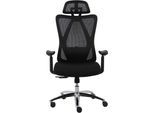 Bürostuhl OTTO HOME "ZAMIR, verstellbare Kopfstütze, Lendenwirbelstütze", schwarz (schwarz, schwarz), B:71cm H:127cm T:74cm, Stühle, Bürostuhl, Mesh Schreibtischstuhl, Chefsessel mit Wippfunktion & Hartbodenrollen