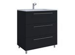 VCM 2-tlg. Waschplatz Waschtisch Waschbecken Unterschrank Breite 80 cm Badmöbel Set stehend 3 Schubladen Badinos