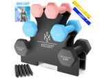 KESSER® Hantel-Set, 3 Paar, 1kg - 5kg, 12kg oder 18kg kurzhanteln mit Ständer Aufbewahrung, Fitnessstudio, Krafttraining, Hantelset rutschfeste Neopren, Mit Übungsheft, 2x Fitnessbänder