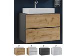 VCM 2-tlg. Waschplatz Waschtisch Waschbecken Unterschrank Breite 60 cm Badmöbel Set mit Schubladen Lendas