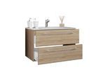 VCM 2-tlg. Waschplatz Waschtisch Waschbecken Unterschrank Breite 60 cm Badmöbel Set hängend mit zwei Schubladen Badinos