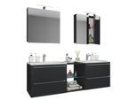 VCM 3-tlg. Set 2 Waschtisch, 2 Spiegelschrank, 2 Waschbecken, 1 Mittelfach Keramik Waschbecken Unterschrank 155 cm Badmöbel Set Doppel Waschplatz - Badinos XXL
