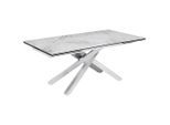 Novel Esstisch, Weiß, Edelstahl, Metall, Glas, Keramik, Marmoroptik, rechteckig, eckig, 98x76x180-280 cm, ausziehbar, Esszimmer, Tische, Esstische, Glastische