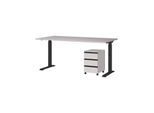 Büromöbel Set 2-teilig Schreibtisch 160x80cm & Rollcontainer Greige/Schwarz Einstellbar 68-91 cm & Soft-Close