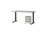 Büromöbel Set 2-teilig Schreibtisch 140x80cm & Rollcontainer Greige/Schwarz Einstellbar 68-91 cm & Soft-Close