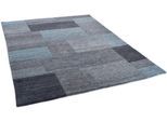 Wollteppich THEKO "Dalas - 7709", blau (türkis), B:70cm H:18mm L:140cm, Schurwolle, Teppiche, reine Wolle, handgeknüpft, Patchwork Design