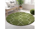 Teppich SANAT "Trellis", grün, H:10mm Ø:120cm, Kunstfaser, Teppiche, Teppich, Kurzflor, skandi, boho, auch als Läufer und in rund