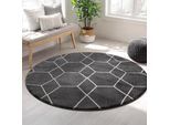 Teppich SANAT "Trellis", grau (dunkelgrau), H:10mm Ø:200cm, Kunstfaser, Teppiche, Teppich, Kurzflor, skandi, boho, auch als Läufer und in rund