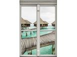 Wandsticker QUEENCE "Häuser im Wasser", braun, B:40cm H:60cm T:0,1cm, Wandtattoos, Wandsticker, Wandbild, selbstklebend, 3D, Fenster