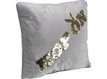 Dekokissen PLAYBOY "Samtkissen ELLEN, Hop On", grau (anthrazit samt, schriftzug mit pailletten), B:40cm H:40cm L:40cm, Faserbällchen (Polyester), Polyester, Dekokissen_Sitzkissen_Kissenhüllen