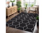 Teppich SANAT "Trellis", schwarz, B:140cm H:10mm L:200cm, Kunstfaser, Teppiche, Teppich, Kurzflor, skandi, boho, auch als Läufer und in rund