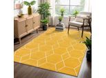 Teppich SANAT "Trellis", gelb, B:240cm H:10mm L:340cm, Kunstfaser, Teppiche, Teppich, Kurzflor, skandi, boho, auch als Läufer und in rund