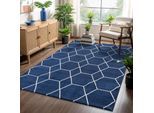 Teppich SANAT "Trellis", marine, B:160cm H:10mm L:230cm, Kunstfaser, Teppiche, Teppich, Kurzflor, skandi, boho, auch als Läufer und in rund
