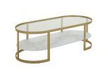 Livetastic Couchtisch, Weiß, Goldfarben, Metall, Glas, oval, Flachrohr, 55x40x120 cm, Wohnzimmer, Wohnzimmertische, Couchtische, Couchtische Glas