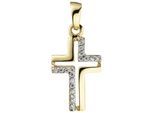 Kreuzanhänger JOBO "Anhänger Kreuz", gelb (gelbgold 375), Schmuckanhänger, Damen, Gelbgold 375, 375 Gold mit 18 Zirkonia