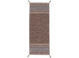 Teppich CARPETFINE "Kelim Azizi, auch als Läufer erhältlich", braun, B:80cm H:5mm L:300cm, Baumwolle, Teppiche, Teppich, handgewebt, Baumwolle, Wendeteppich mit Fransen, Fleckerl, Wohnzimmer