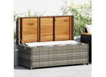 vidaXL Gartenbank mit Stauraum 120 cm Poly Rattan Grau