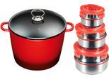Suppentopf KING, rot, B:26cm H:18cm L:33cm Ø:24cm, Töpfe, Suppentopf, Kochtopf 7 LØ24cm+Glasdeckel, Induktion, Keramikbeschichtung »Fusion«