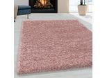 Hochflor-Teppich AYYILDIZ TEPPICHE "SYDNEY 3000", rosa (rosé), B:140cm H:30mm L:200cm, Polypropylen (PP), Teppiche, Shaggy, Langflor, uni, auch in rund, Wohnzimmer