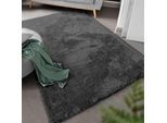 Hochflor-Teppich LUXOR LIVING "Gela", grau (anthrazit), B:133cm H:45mm L:190cm, Polyester, Teppiche, Uni Farben, weich und flauschig, ideal im Wohnzimmer & Schlafzimmer
