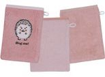 Waschhandschuh WÖRNER "Igel rosa Waschhandschuh 3er Set", rosa, B:15cm L:21cm, Obermaterial: 100% Baumwolle, Handtücher, 1x mit süßer Igelstickerei, 2x unifarben