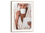 Poster REINDERS "Relaxing Time", braun (farbe bild(er): braun), B:30cm H:40cm T:1,6cm, Bilder, Poster, Wohnzimmer - Frau - Kaffee - Lesen - Braun - MDF - Menschen - 30x40 cm