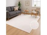 Teppich CARPET CITY "CALMA 200", weiß, B:80cm H:14mm L:140cm, Obermaterial: 100% Polyester, Teppiche, Teppich, Kurzflor, Waschbar, Anti-Rutsch, ideal für Wohnzimmer, Schlafzimmer