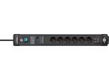 Steckdosenleiste BRENNENSTUHL "Premium-Line", schwarz, B:10cm H:59cm T:6,5cm, Steckdosenleisten, mit Überspannungsschutz bis zu 60.000A, Schalter und 2-fach USB 3,1 A