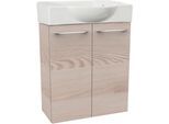 Waschtisch FACKELMANN "SBC", braun (braun, hellbraun, alaska, esche, optik), B:54,5cm H:70,5cm T:31,7cm, Holzwerkstoff, Keramik, Waschtische, Waschtisch, bestehend aus Becken und Unterbau, Breite ca. 55 cm
