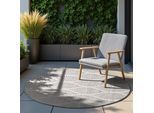 Outdoorteppich HANSE HOME "Liora Wendeteppich", grau (weiß, grau), H:5mm Ø:160cm, Polypropylen, Teppiche, Outdoorteppich, In und Outdoor, Flachgewebe, wetterfest, pflegeleicht, robust
