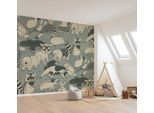 Fototapete KOMAR "Vlies Fototapete - Wobble Zoo - Größe 300 x 250 cm", blau,beige,grau, B:3m H:250m, Vlies, Tapeten